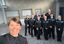 Pictured are the nine new recruits to join SWP being welcomed by Divisional Commander for Cardiff and The Vale, Chief Superintendent Wendy Gunney. Photo: SWP.