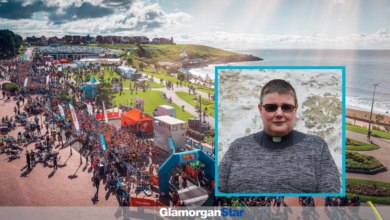 Revd Zoe with spectacular image of the recent Barry 10k event taken by UAV Aspects.