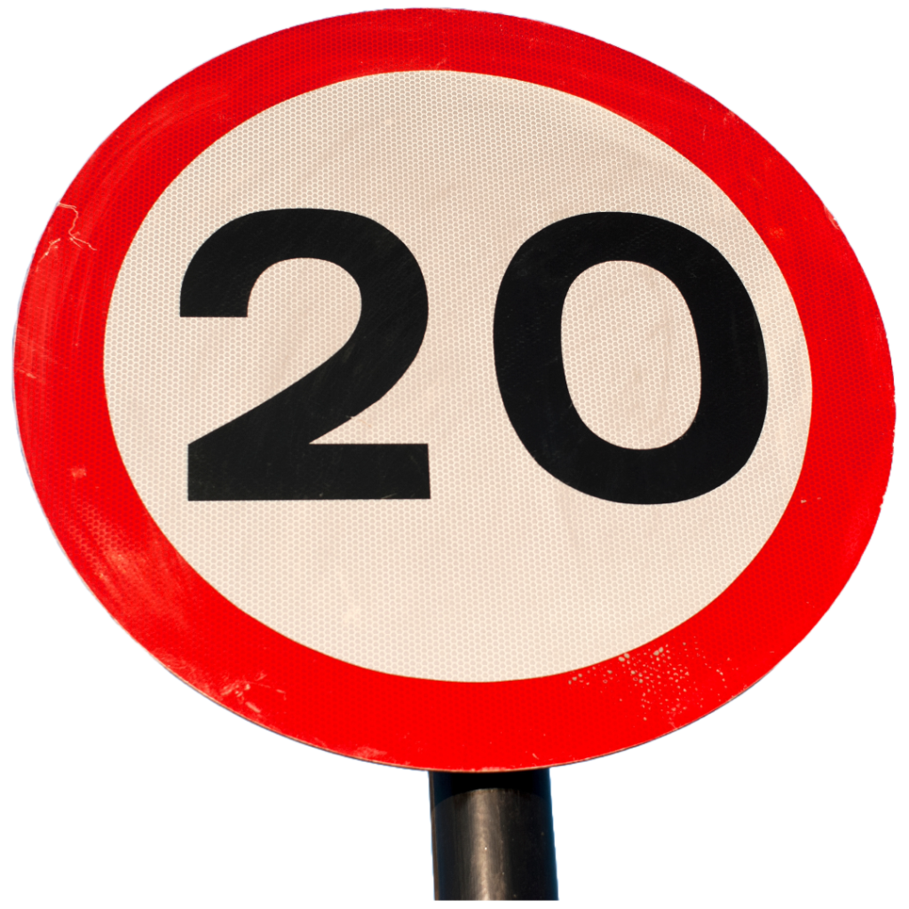 20mph speed limit sign.