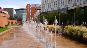 Linear fountain.