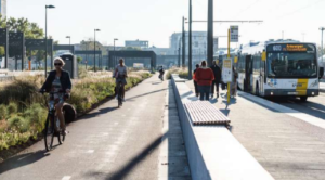 Active travel route with planted verge.