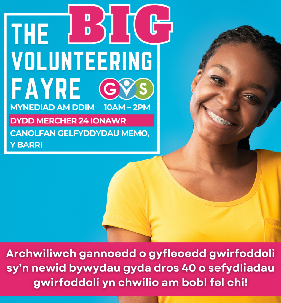 Glamorgan Voluntary Services (GVS) is hosting the biggest Volunteering Fayre to hit the Vale of Glamorgan on Wednesday 24th January from 10am – 2pm at the Memo Arts Centre in Barry.