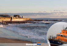Porthcawl’s sea front can look so calm but the waves were high on Tuesday evening.