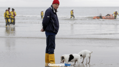 Philip Missen is a regular sight on Porthcawl seafront as he walks his dogs. Photo by Porthcawl RNLI/Stephen Jones.