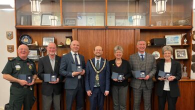 Mr Gerald Ronald Joseph Adams (MBE), Mr Howard John Provis (MBE), Mr Vincent Bailey (OBE), Mayor of Barry, Cllr Ian Johnson, Jane Hutt MS (CBE), Mr David John O’Sullivan (OBE), Beverly Joan Hopkins (BEM).
