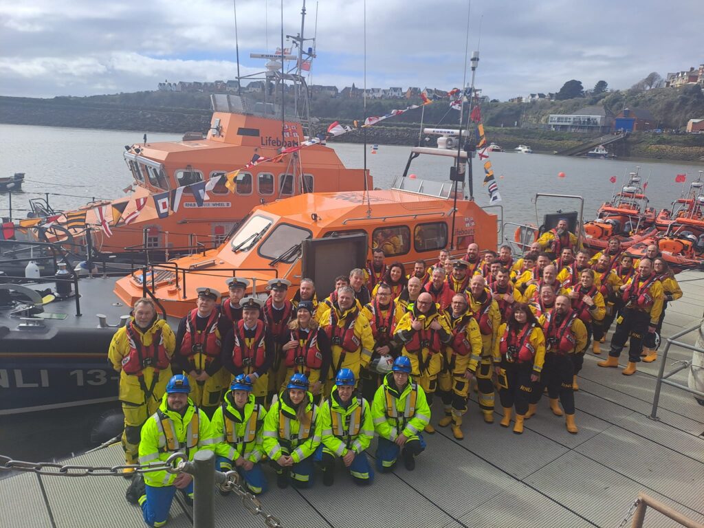 Pictured with Barry Dock’s new lifeboat are crews, volunteers and supporters. Photo: RNLI.