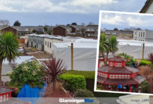 A view of the temporary accommodation units at the former Eagleswell Primary School site from Ann Knight's home. Photo: Ann Knight.