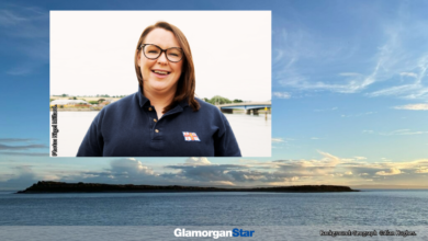Samantha is a water safety adviser with the RNLI. Photo: Nigel Millard | Background: Geograph ©Alan Hughes.