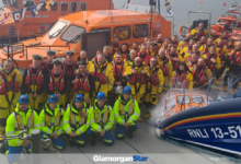 Pictured with Barry Dock’s new lifeboat are crews, volunteers and supporters. Photo: RNLI.