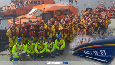 Pictured with Barry Dock’s new lifeboat are crews, volunteers and supporters. Photo: RNLI.