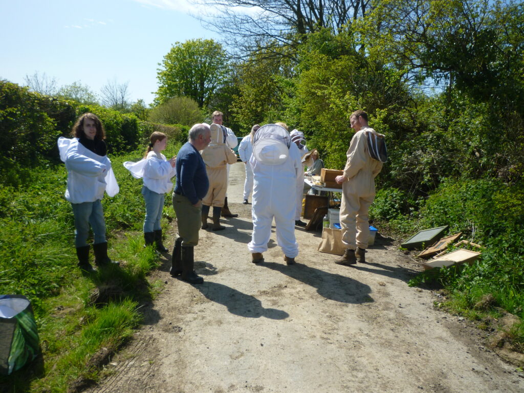 Glamorgan Star newspaper - Novice beekeepers get ‘suited up’ before examining the hives.