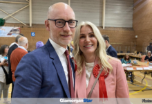 Glamorgan Star news - Stephen Kinnock of Aberafan Maesteg celebrates election victory with his wife. Photo: LDRS.
