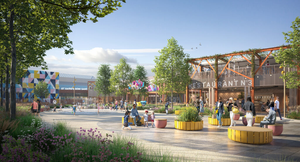 Glamorgan Star news - Artist impressions showing what the proposed St David's Way square on the former Debenhams store in Cardiff could look like. Photo: Virtual Planit.