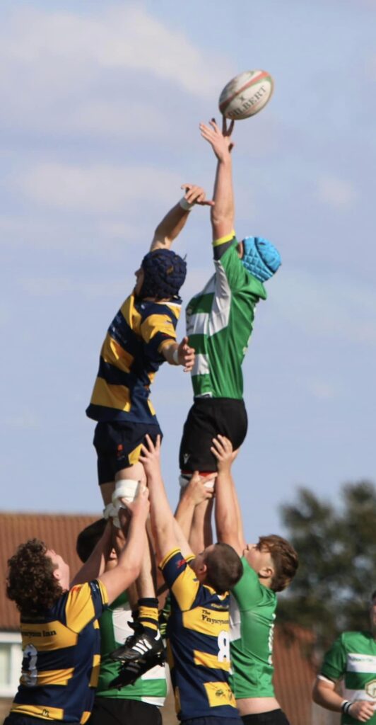 Maverick Jennings challenges for possession at a lineout. Photo by Judith Dutton.