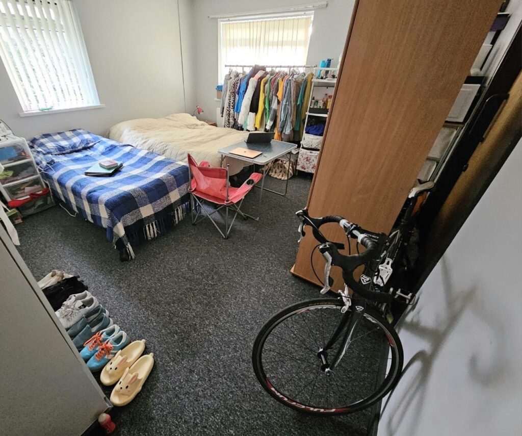 The room Kateryna and Timur are staying in until they can move on to their new home in Llantwit Major. Photo: Kateryna Gorodnycha.
