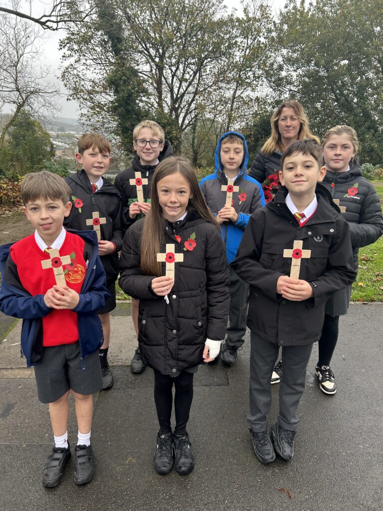 Pupils at the Friday Service in Barry Cemetery.