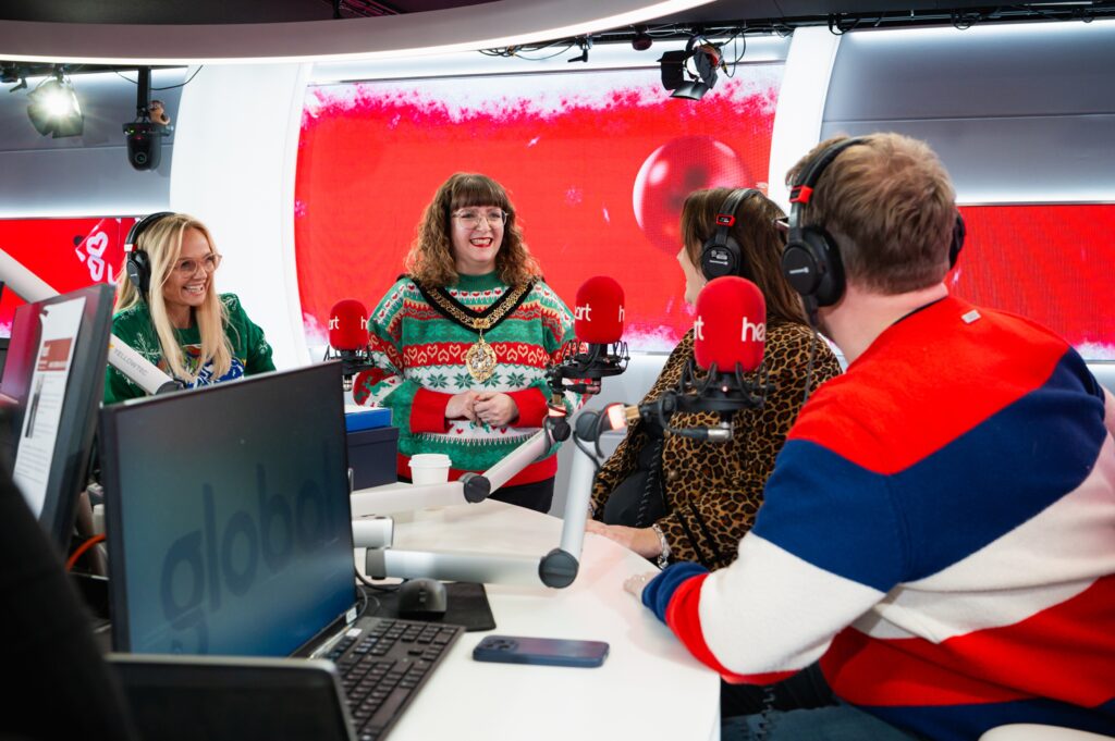 | Cllr Catherine Iannucci-Williams speaking live on Heart Radio with Ruth Jones and James Corden.