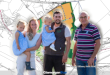 Kelly Ball, Rhys Jenkins and their two daughters, and Gethin Jenkins, at Model Farm. Photo: Gareth Williams, Welsh Photograhper / RPS Group