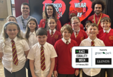 Pupils and staff from All Saints Church in Wales in Barry were visited by Show Racism the Red Card. Photo: SRtRC.