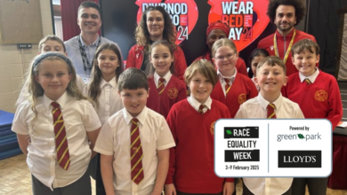 Pupils and staff from All Saints Church in Wales in Barry were visited by Show Racism the Red Card. Photo: SRtRC.