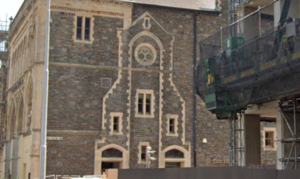 The Prince of Wales brickwork that remembers the historic church. Photo: Google.