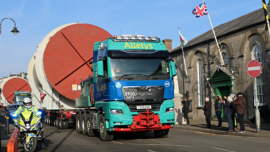The load inches its way over the River Thaw bridge. Photo by Alan R Thomas, Instagram @art.wales311