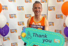Alun Cairns after finishing this year’s London Marathon.