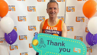 Alun Cairns after finishing this year’s London Marathon.