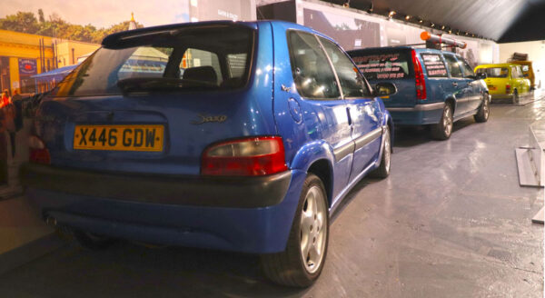 Gavin Shipman's Citroen Saxo behind Smithy's Volvo. Photo: Beaulieu, The National Motor Museum.