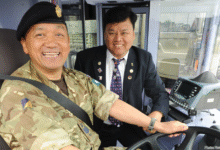Bus company employees Kiran Gurung and Mitra Gurung in uniform. Photo: First Cymru
