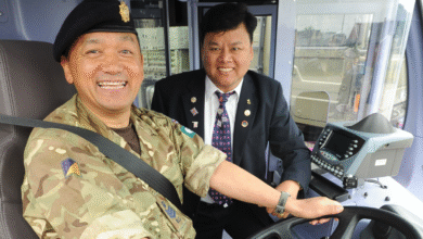 Bus company employees Kiran Gurung and Mitra Gurung in uniform. Photo: First Cymru