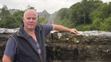 Andrew RT Davies on a Vale of Glamorgan railway bridge.
