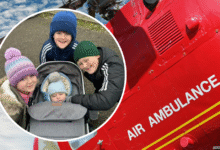 (Left to right): Eliana, Charlie, Oscar and Jack in the pram.