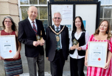 Pictured from Left to right) are Lara Ward, Geoff Horton, Cllr Dennis Clarke, Dionne McCarthy and Megan Merrett.