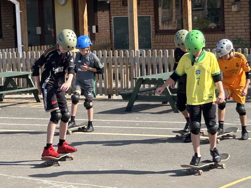 Lesson one for the skateboard students.