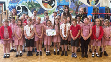 Pupils from Saints Church in Wales Primary School in Barry with the Young Carers Award.