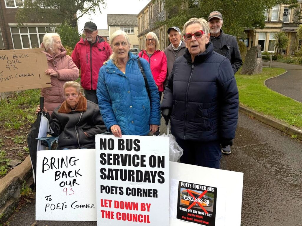 The protestors was want the 93 bus service in Poets Corner to be brought back.