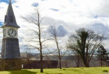 Clocktower standing in front of HMP Parc in Bridgend. Photo: Alan Hughes, Geograpgh.