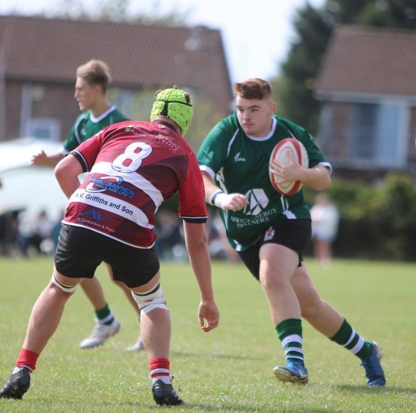 New prop Tom Forrester on the charge against Brecon. Photo: Judith Dutton.