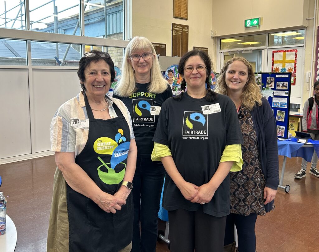 Cllr Anne Asbrey, Cathie Jackson and Josee Ratcliffe from the Dinas Powys Fairtrade Group with Laura Taylor, headteacher of St Josephs’ RC School.