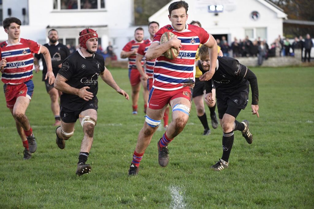 Lewis Bowen on the way to a try for Pencoed. Photo: Julie Hancock