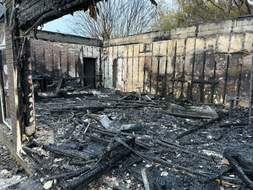 The burnt and blackened remains of the inside the building. Photo: Penarth RFC.