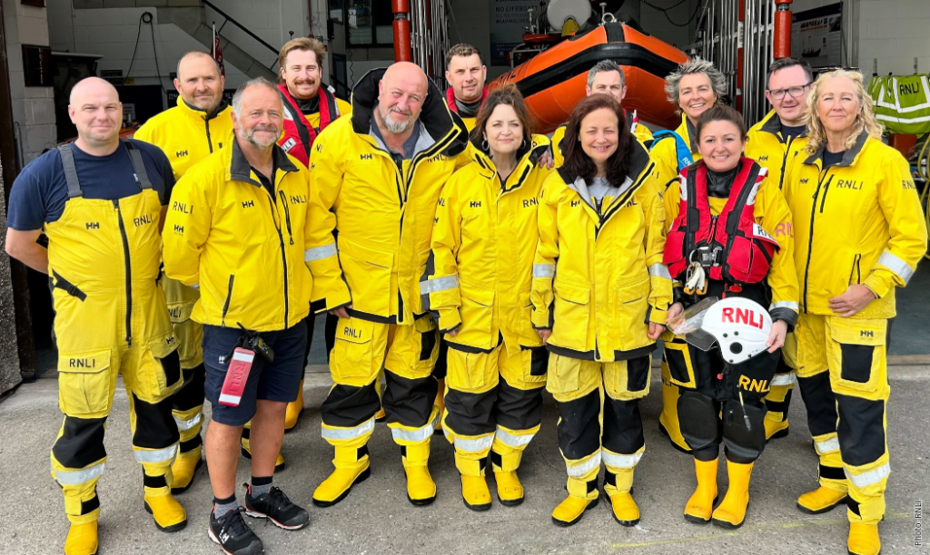Steve, Ruth and Maria with the full volunteer RNLI crew.
