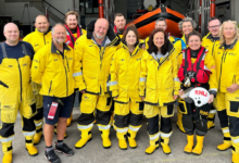 Steve, Ruth and Maria with the full volunteer RNLI crew.