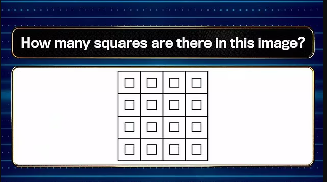 The final question in the quiz. How many squares?