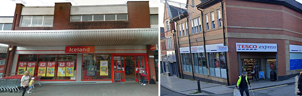 Iceland and Tesco stores on Holton Road were targetted by Joshua Smith. Photos: Google.