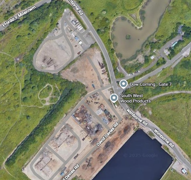 An aerial view which includes the proposed site of the wood processing facility in Barry. Photo: Google.