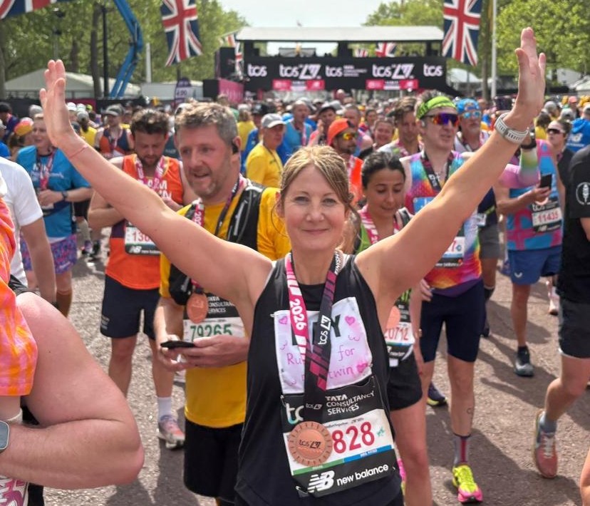 Kay celebrates soon after crossing the finish line.