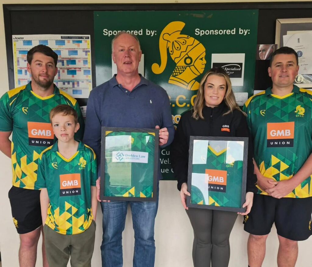 Rob Dudden and his son Jack, from Dudden Law, along with Laura Campbell from GMB. Also pictured are Lloyd Bruce and Centurions’ skipper Ricki Griffett.