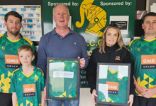Rob Dudden and his son Jack, from Dudden Law, along with Laura Campbell from GMB. Also pictured are Lloyd Bruce and Centurions’ skipper Ricki Griffett.